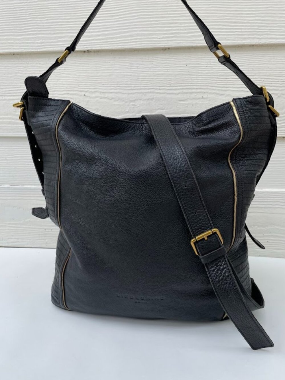 LIEBESKIND BERLIN Elenor Black Leather Shoulder Bag Slouch Hobo Tote